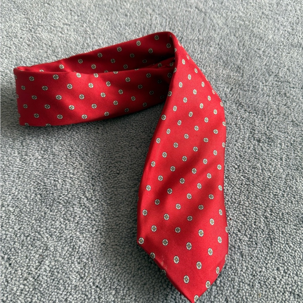 Vintage Tattersall Italian Silk Red Tie Hand Printed Made in USA 57”